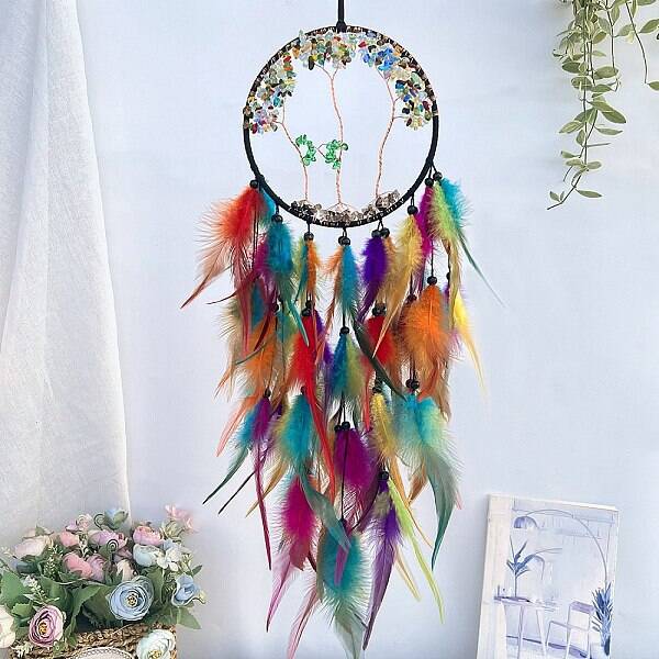 Iron & Woven Web/Net with Feather Pendant Decorations