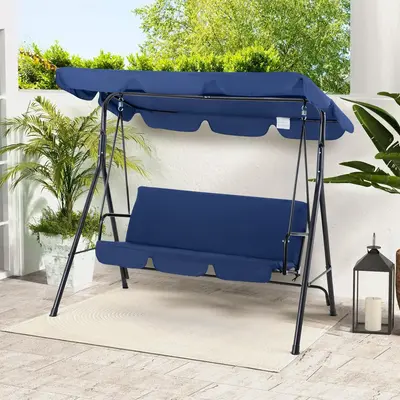 Aecojoy Patio Swings Outdoor, 3-Seat Glider Porch Bench with Removable Cushion and Adjustable Shade, Swing Chairs for Outdoor...