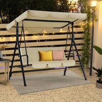 Aecojoy Patio Swings Outdoor, 3-Seat Glider Porch Bench with Removable Cushion and Adjustable Shade, Swing Chairs for Outdoor...