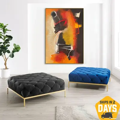 Original Orange Minimalist Oil Painting Abstract Colorful Modern Artwork Decor for Living Room | ORANGE MOOD 27.5"x20&qu...
