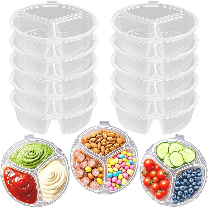 3 Compartment Snack Box Container, 10/20pcs Reusable Small Sauce Dipping Container, Snack Pack Container for Kids Adults, Kit...