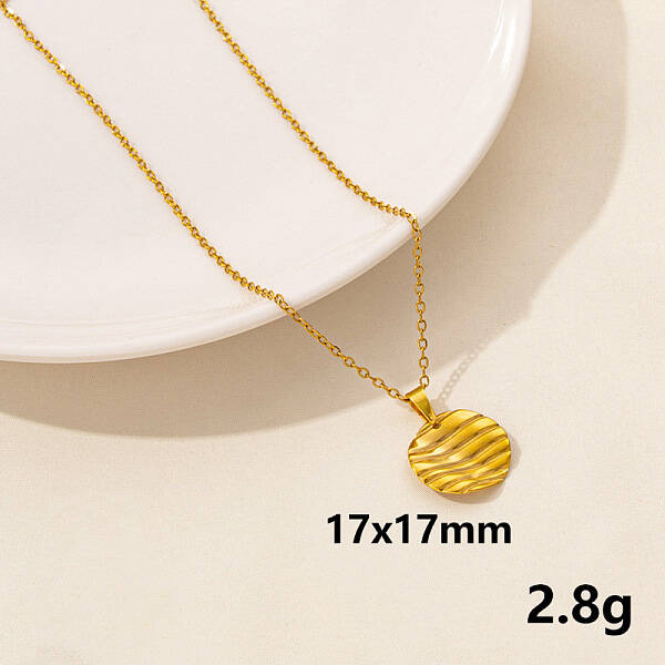 304 Stainless Steel Flat Round Pendant Necklace for Women