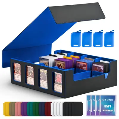 Outdoorfun 2400+ Capacity Trading Card Storage Box – MTG Commander Deck Box with 24 Colorful Divider Tabs – TCG Card Hold...