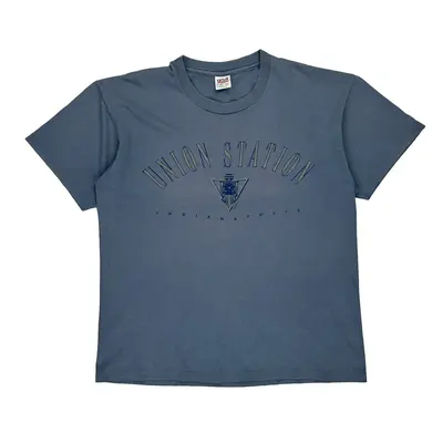 Single Stitch Union Station Indianapolis Made In Usa Anvil Graphic T-Shirt - XL Blue Cotton