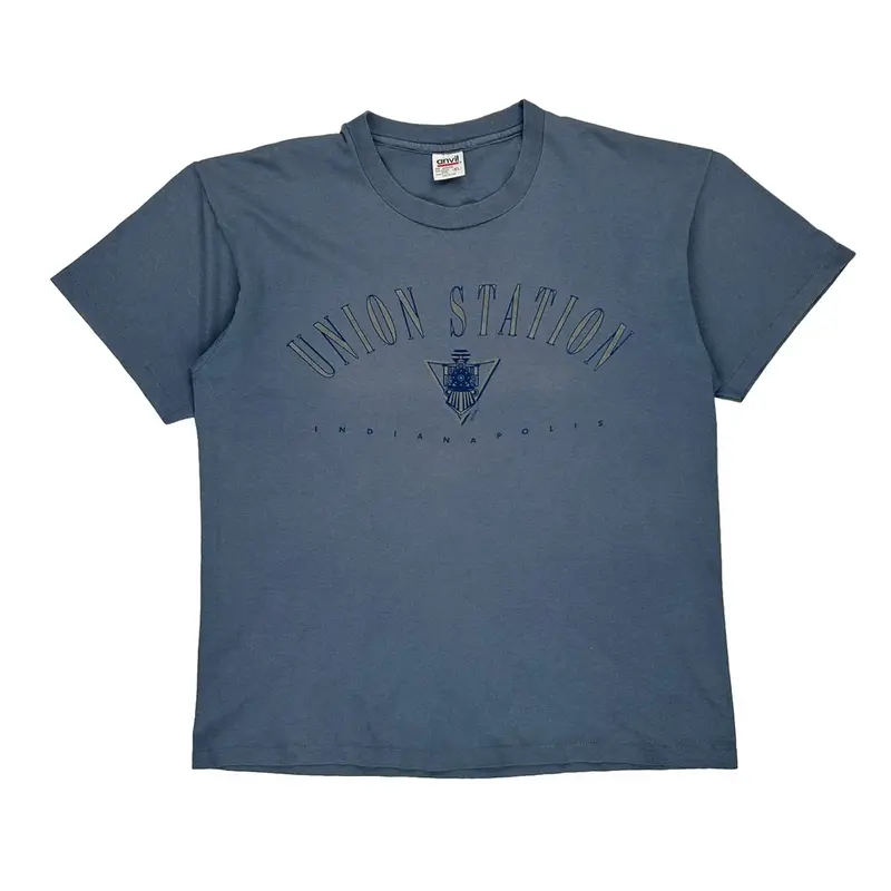 Single Stitch Union Station Indianapolis Made In Usa Anvil Graphic T-Shirt - XL Blue Cotton