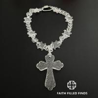 FaithFilledFinds Clear Barbed Big Cross Link Necklace, X-Ray Chain Choker with Large Cross Pendant for Men, Women, Boys, and ...