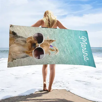 Custom Clear Sea Water Sunglasses Puppy beach towel - Aperturee
