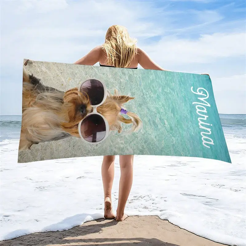 Custom Clear Sea Water Sunglasses Puppy beach towel - Aperturee