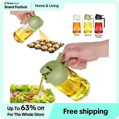KitExpert Viral Pour & Spray 2-in-1 Oil Dispenser Glass Bottle For Kitchen, 16oz Oil Spray Bottle, Olive Oil for Cooking, Kit...
