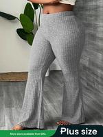 【Plus Size】 Solid Ribbed Flare Leg Pants, Casual Comfy Bell Bottom Trousers for Daily Wear, Women's Bottoms for Spring & ...