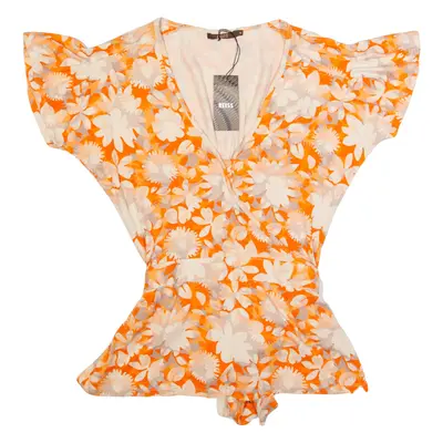REISS Womens Printed Top Orange V-Neck Floral M