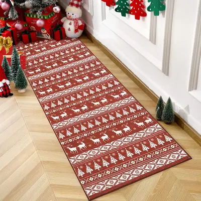 Garvee Christmas Red  Hallway Runner Rug 2x8 Washable Hallway Carpet for Living Room Snowflake Holiday Decor Accent Rug Non S...