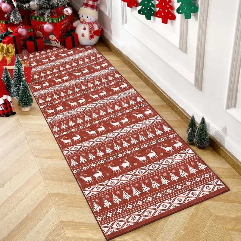 Garvee Christmas Red  Hallway Runner Rug 2x8 Washable Hallway Carpet for Living Room Snowflake Holiday Decor Accent Rug Non S...