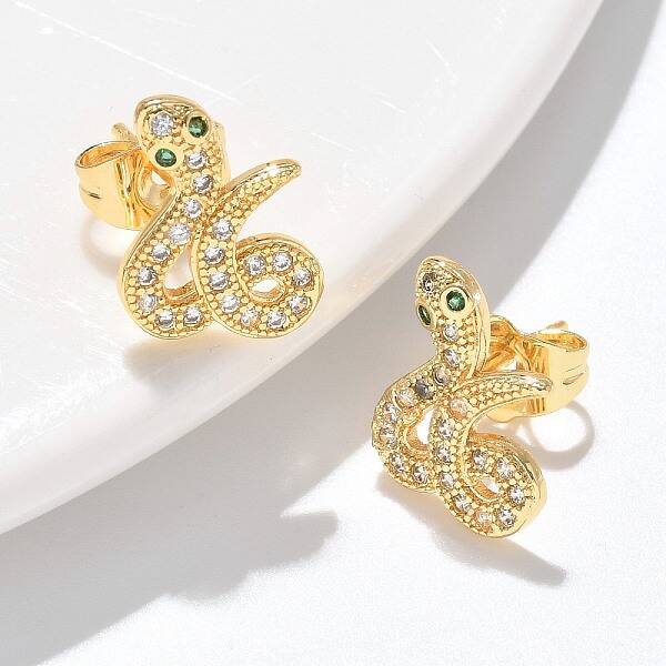 Brass Micro Pave Clear Cubic Zirconia Stud Earrings