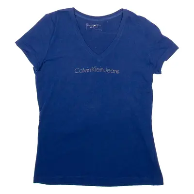 CALVIN KLEIN Womens T-Shirt Blue V-Neck M
