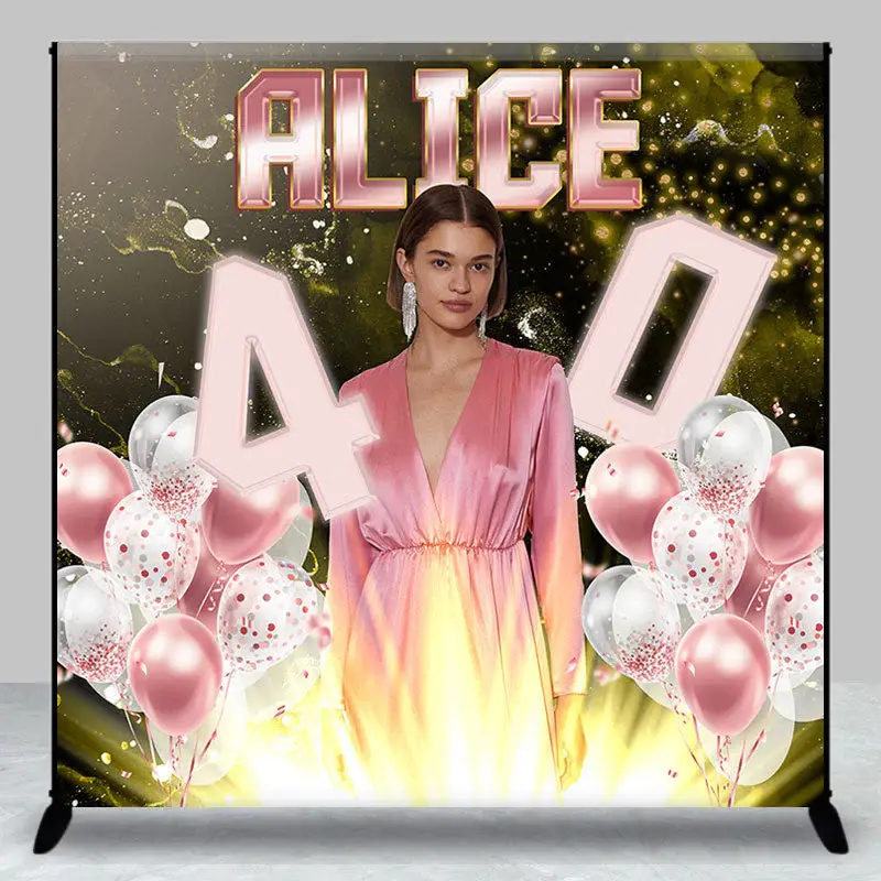 Custom Photo Rose Gold Balloon 40th Birthday Backdrop - Aperturee