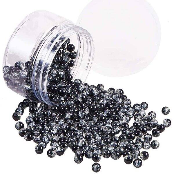about 400pcs 6mm Black Crackle Glass Beads Handcrafted Lampwork Round Assorted Beads for Bracelet Necklace Earrings Jewelry M...