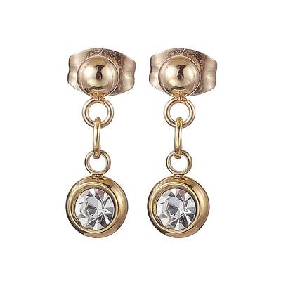 Flat Round 201 Stainless Steel Rhinestone Stud Dangle Earrings for Women