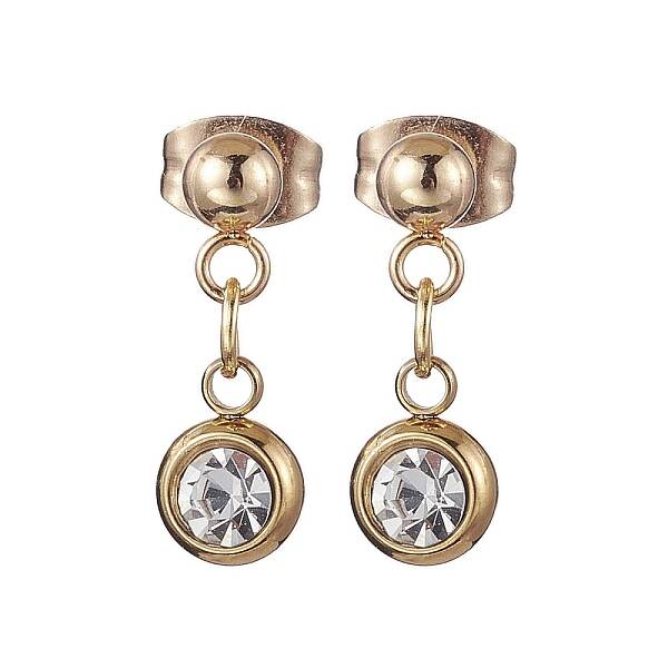 Flat Round 201 Stainless Steel Rhinestone Stud Dangle Earrings for Women