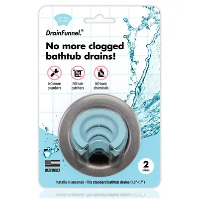 DrainFunnel Bathtub Drain Funnel for Hair Clog Prevention, 2 Size Pack 1.3\