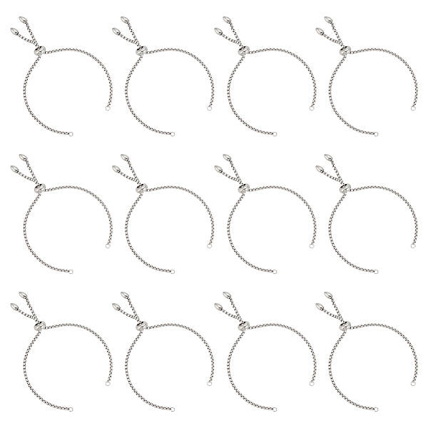 12Pcs Adjustable 304 Stainless Steel Slider Bracelet Makings