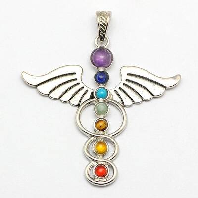 Vintage Chakra Jewelry Zinc Alloy Bezel Gemstone Big Pendants