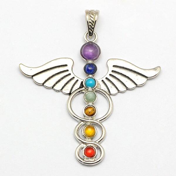 Vintage Chakra Jewelry Zinc Alloy Bezel Gemstone Big Pendants