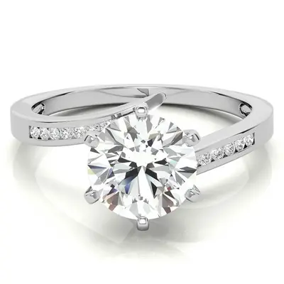 10K White Gold Round Cut Halo Moissanite Engagement Ring