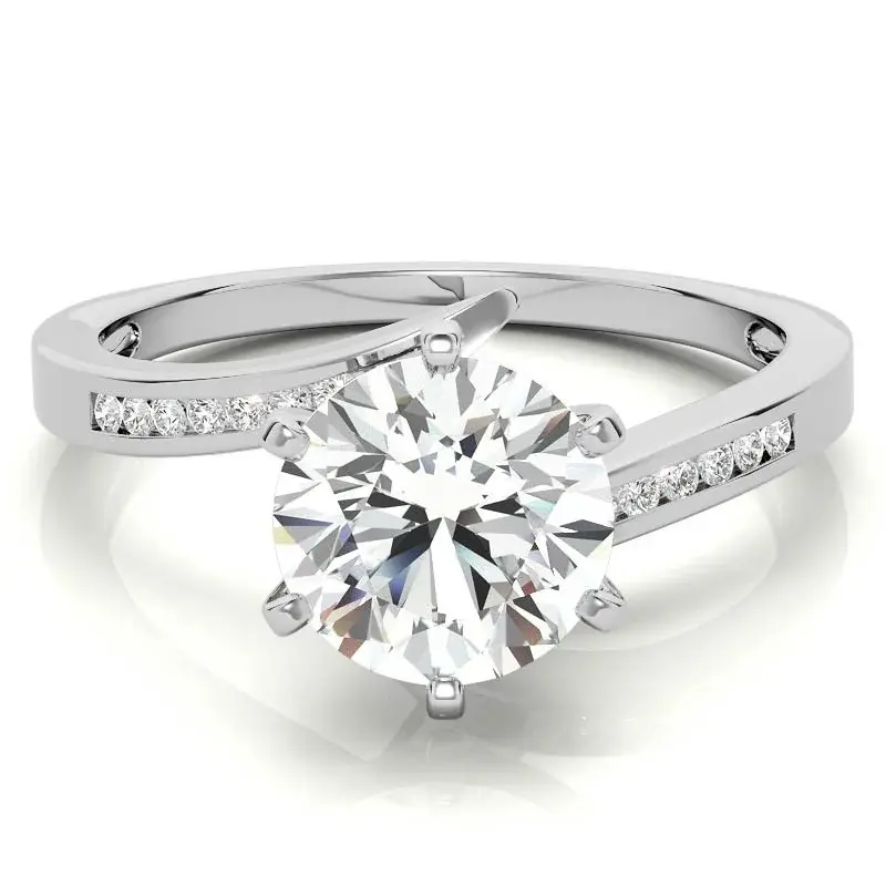 10K White Gold Round Cut Halo Moissanite Engagement Ring
