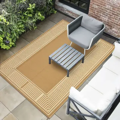 Garvee Waterproof Outdoor Area Rug 9x12ft – Reversible Plastic Straw Mat, Modern Striped & Strong -> Durable, UV & Mark -> ...