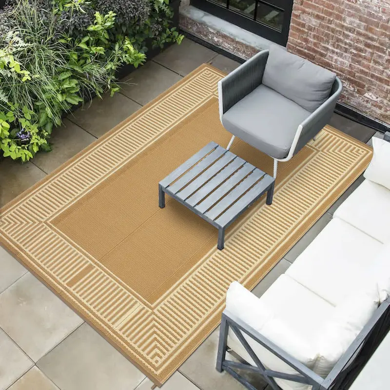 Garvee Waterproof Outdoor Area Rug 9x12ft – Reversible Plastic Straw Mat, Modern Striped & Strong -> Durable, UV & Mark -> ...