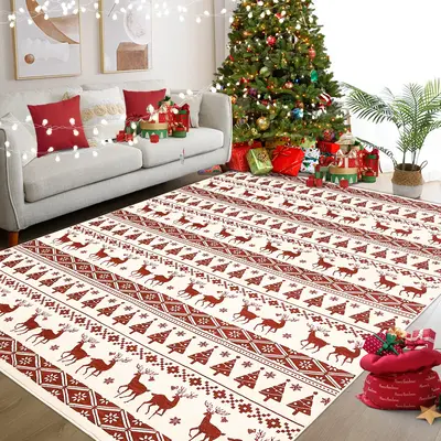 Garvee Christmas Red&White Area Rug 4x6 Washable Snowflake Holiday Decor Office Carpet Xmas Non Slip Decorative Low Pile Mat ...