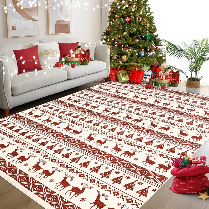 Garvee Christmas Red&White Area Rug 4x6 Washable Snowflake Holiday Decor Office Carpet Xmas Non Slip Decorative Low Pile Mat ...
