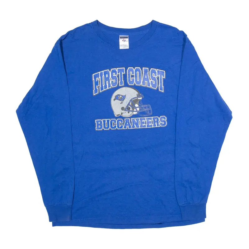JERZEES First Coast Buccaneers USA T-Shirt Blue Long Sleeve Mens L