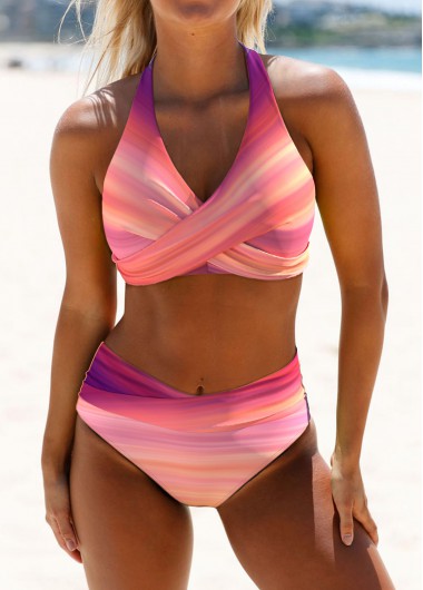 Modlily Criss Cross Ombre Pink Bikini Set - XL