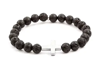 Agato MINK61 Lava Stone and Hematite Bead Bracelet - Length: 17cm