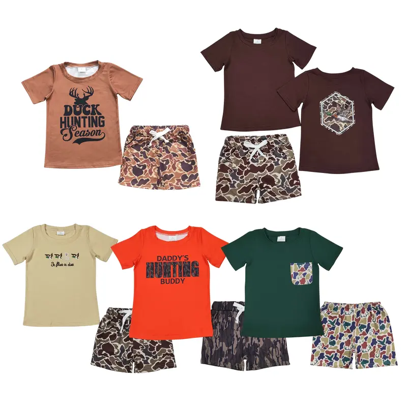 Stylish Summer Short Sleeve Set for Boys: Ideal for Hunting Wild Dogs & Ducks