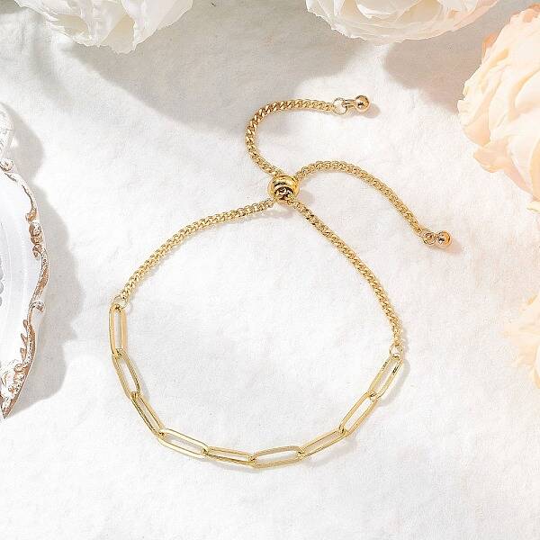 Brass Paperclip Chains & Curb Chains Slider Bracelets for Women