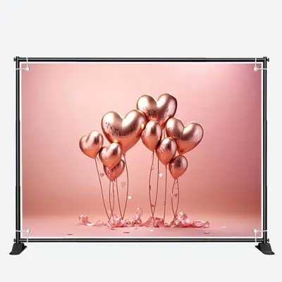 Rose Golden Heart Balloons Valentines Day Backdrop - Aperturee