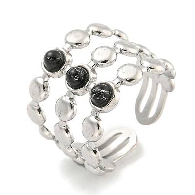 304 Stainless Steel Synthetic Turquoise Cuff Rings
