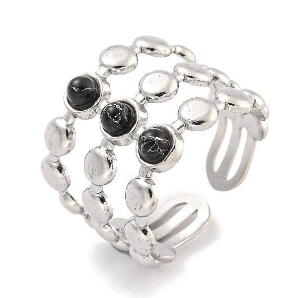 304 Stainless Steel Synthetic Turquoise Cuff Rings