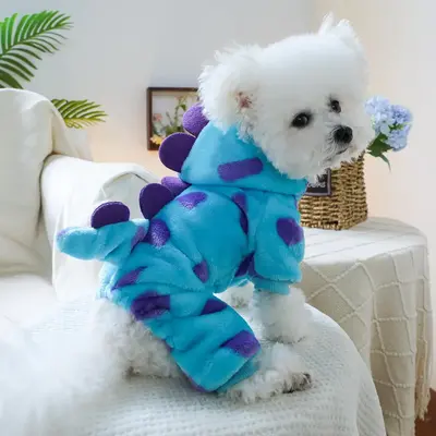 Cute Cartoon Dinosaur Design Pet Costume, Pet Clothes for Small Dogs, Warm Pet Clothes for Autumn & Winter, Dog & Cat Costume...