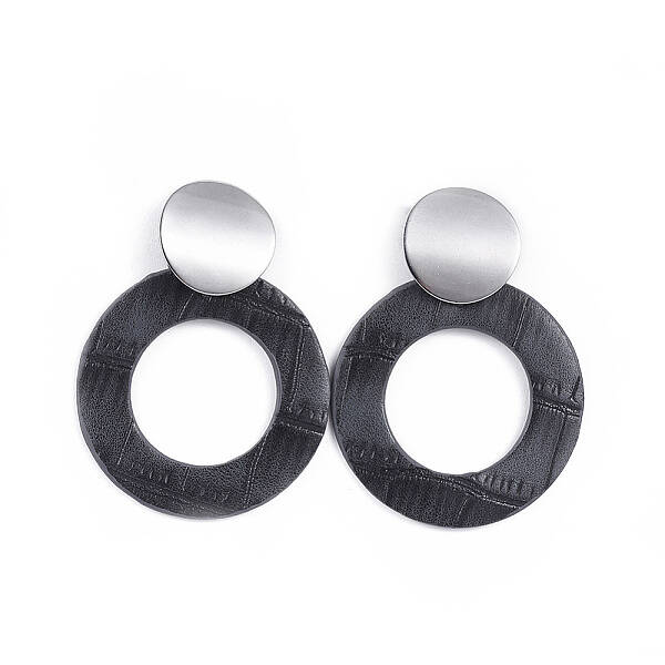 PU Leather Dangle Stud Earrings