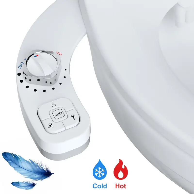 Toilet Seat Bidet with Self Cleaning Dual Nozzle, 1 Set Adjustable Hot & Cold Water Spray Non-electric Mechanical Bidet Toile...