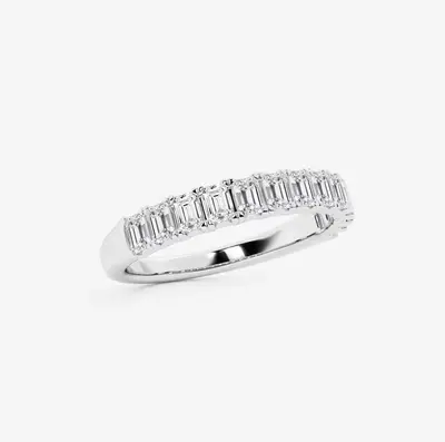 10K White Gold 1 CT.T.W. Emerald Cut Lab Created Diamond Custom Wedding Band D VVS1-VS1 3EX