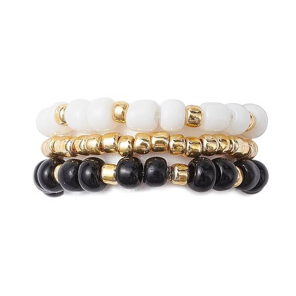 3Pcs 3 Styles Glass Seed Beaded Ring