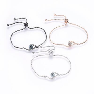 Adjustable Brass Micro Pave Cubic Zirconia Bolo Bracelets