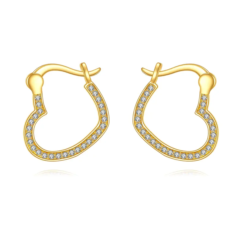 14K Gold Cubic Zirconia Heart Hoop Earrings