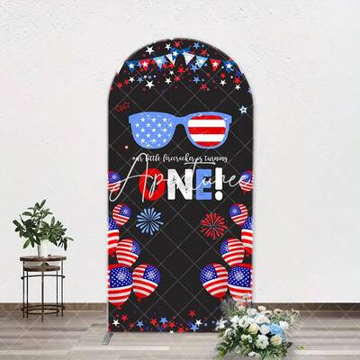 American Flag Stars Glasses Arch 1st Birthday Backdrop