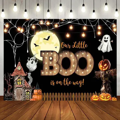 Little Boo Moon Night Halloween Baby Shower Backdrop